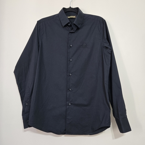 Roberto Cavalli Men’s Dress Shirt Black Long Sleeve Button Front Size M - Picture 2 of 11